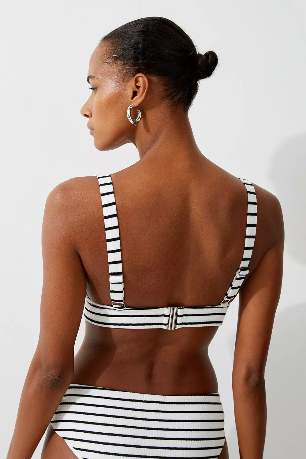 Brown Print Sheer Textured Stripe Bandeau Crop Top