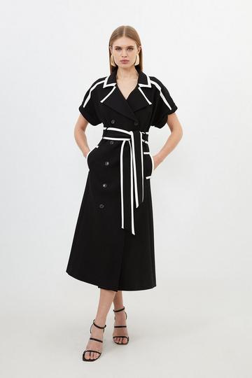 Compact Stretch Tipping Detailed Tailored Midi Dress black