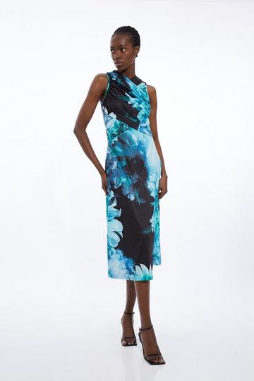 Multi Petite Photographic Floral Jersey Sleeveless Maxi Dress