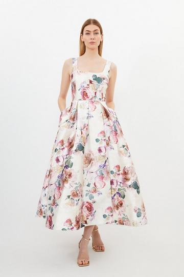 Romantic Floral Print Prom Woven Maxi Dress floral