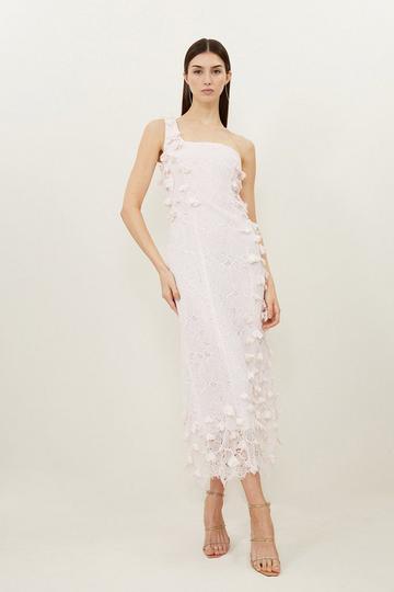 Petite Lace Petal Applique Woven One Strap Maxi Dress blush