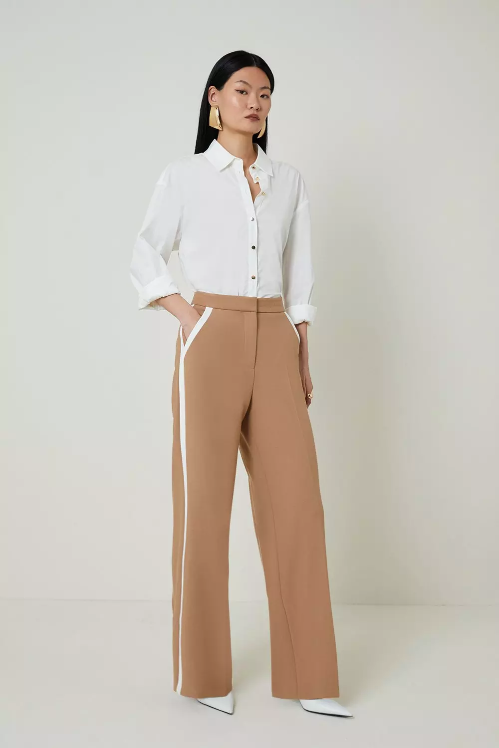 Compact Stretch Contrast Panel Wide Leg Dress Pants | Karen Millen