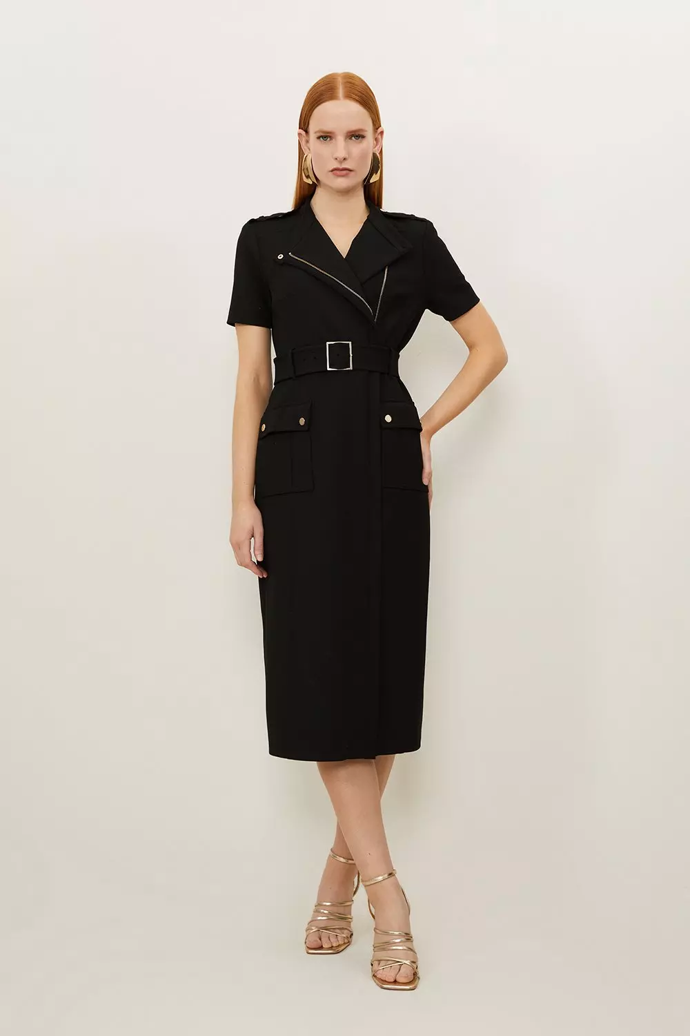 Karen millen 2025 black belted dress