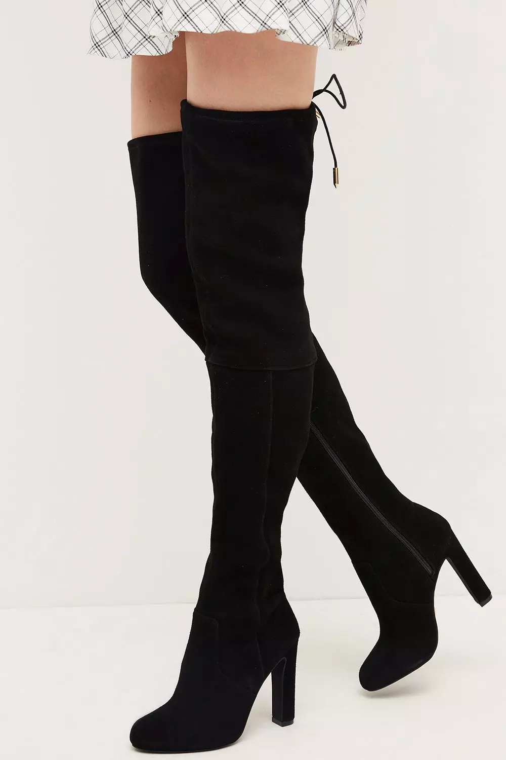 Black suede stretch hot sale knee high boots