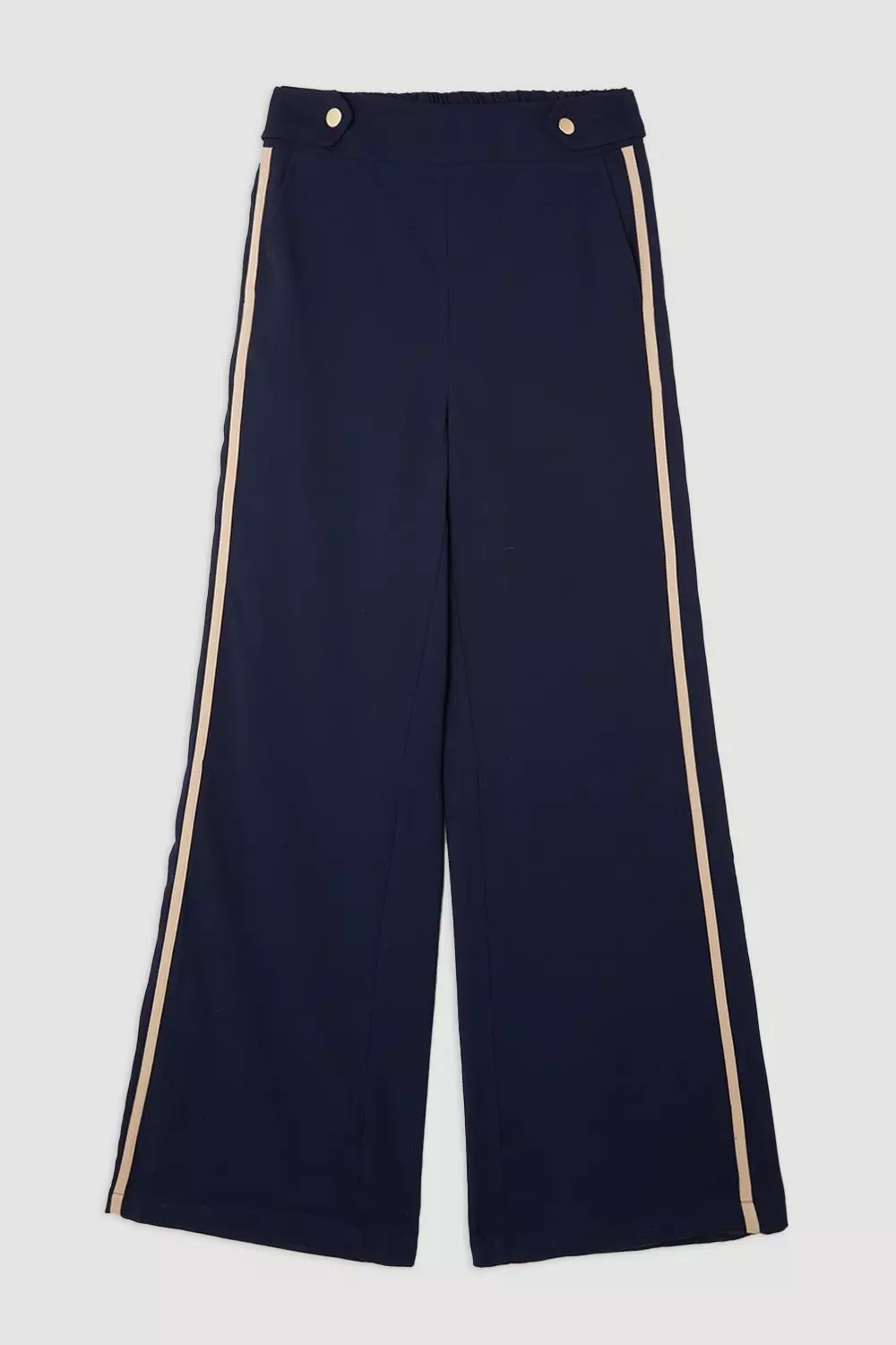 Straight Leg Crepe Pants - Navy with side stripe