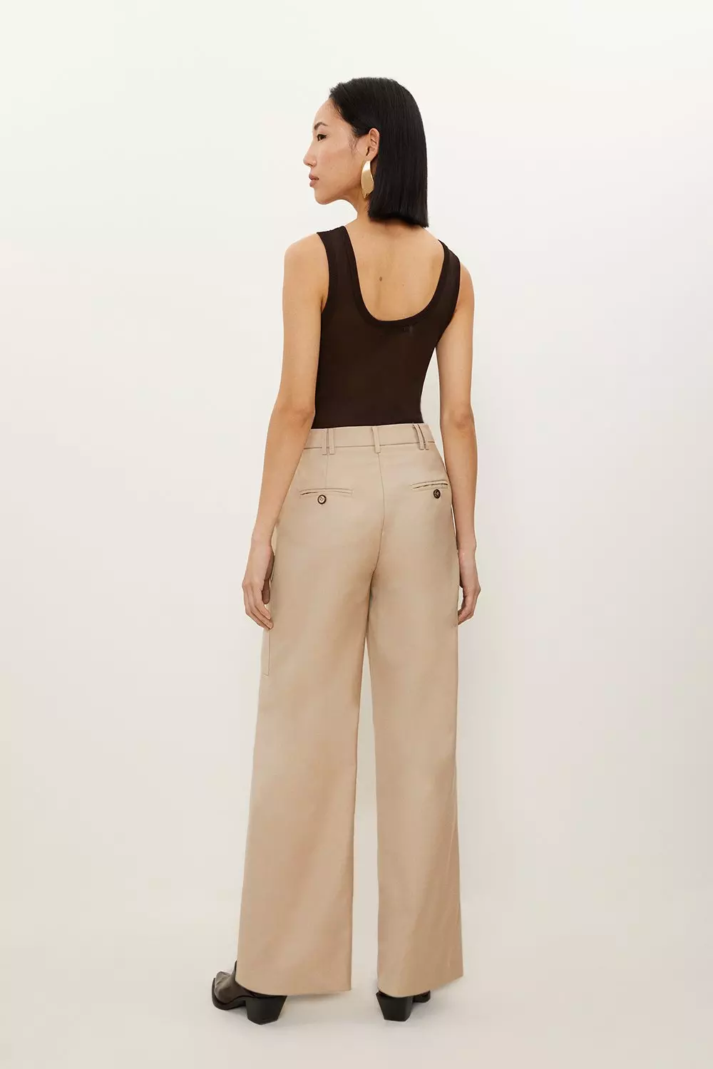 LTS Tall Women's Green Cotton Twill Wide Leg Cropped Trousers