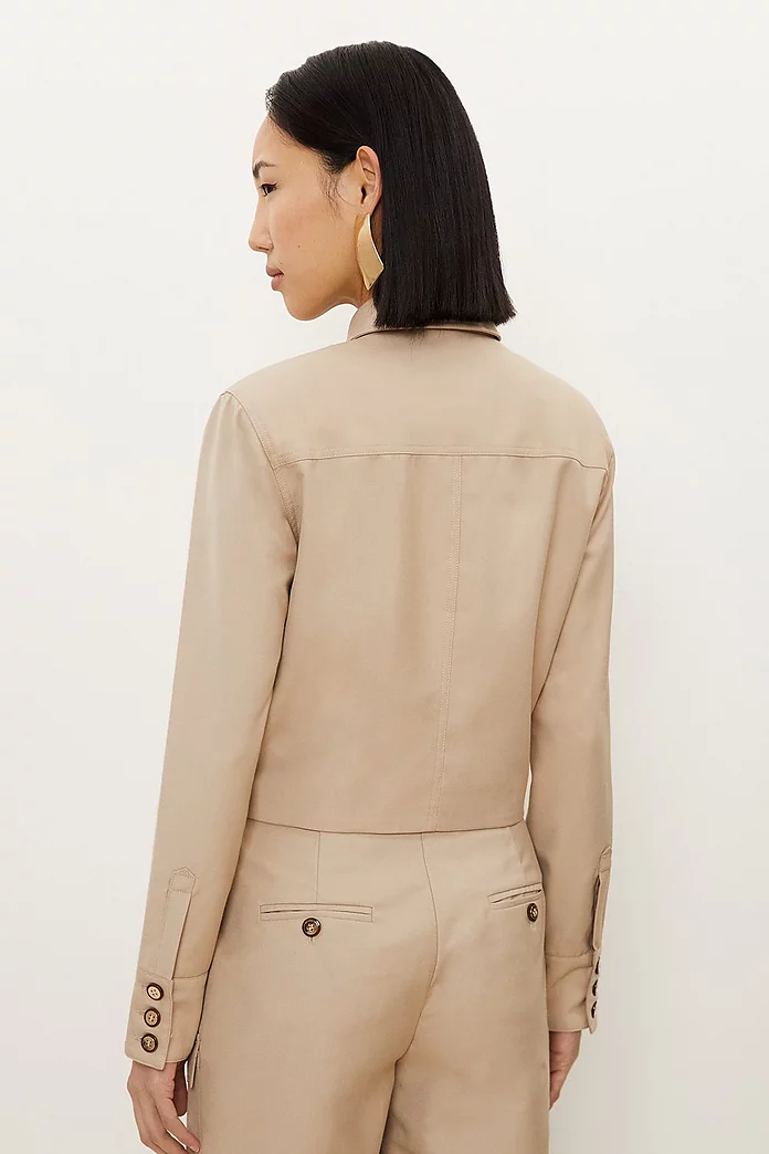 Twill Canvas Front Pocket Tailored Cropped Jacket | Karen Millen