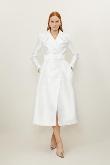 Petite Satin Twill Tailored Full Skirted Belted Maxi Coat ivory