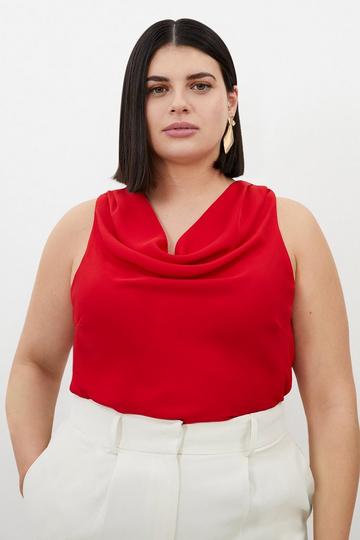 Red Plus Size Georgette Cowl Neck Woven Blouse