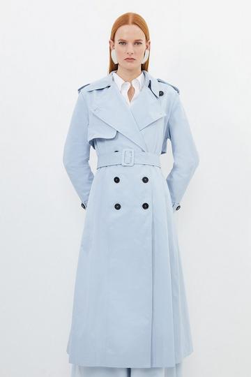 Blue Full Skirt Maxi Trench Coat