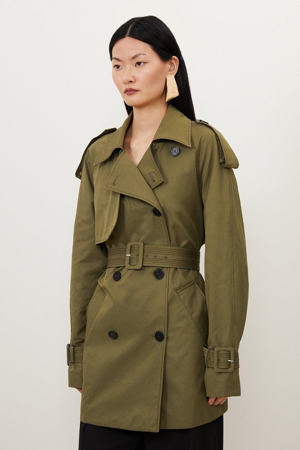 Belted Short Trench Coat - Khaki/Green