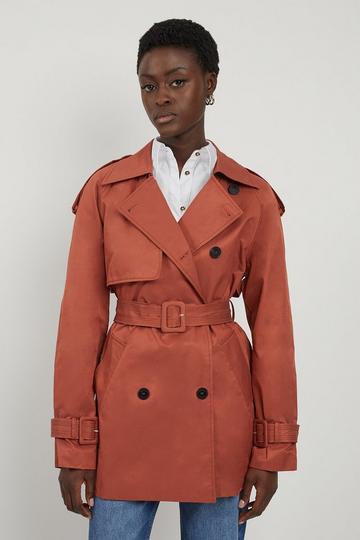 Belted Short Trench Coat rust
