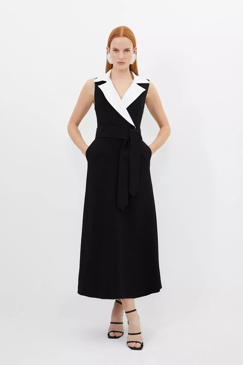 Compact Stretch Viscose Belted Tailored Midi Shirt Dress | Karen Millen