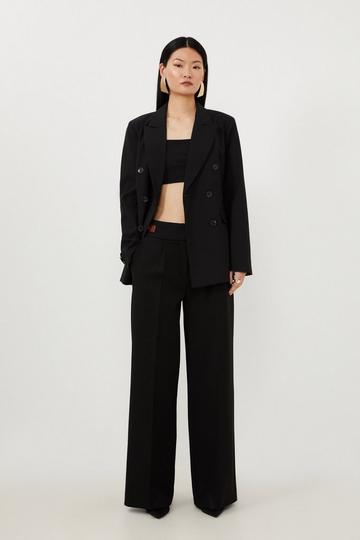 Wool Blend Tailored Double Breasted Blazer black