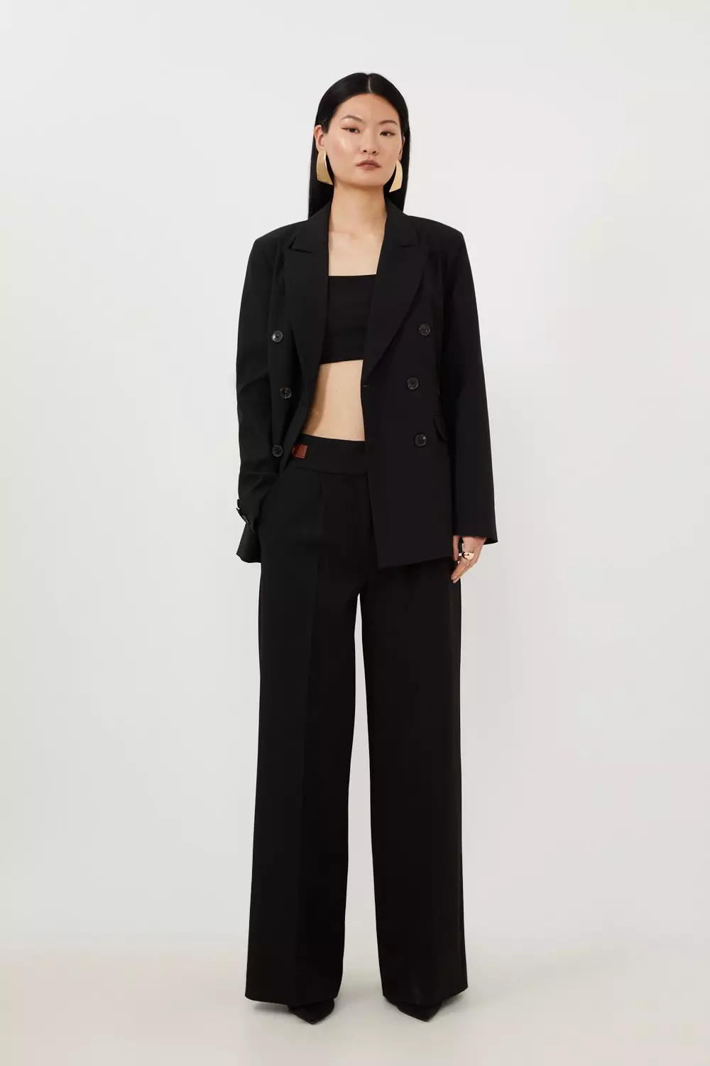 Black wool blend Wide Leg Pant Suit