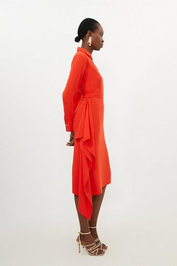 Soft Tailored Belted Draped Wrap Midi Dress red