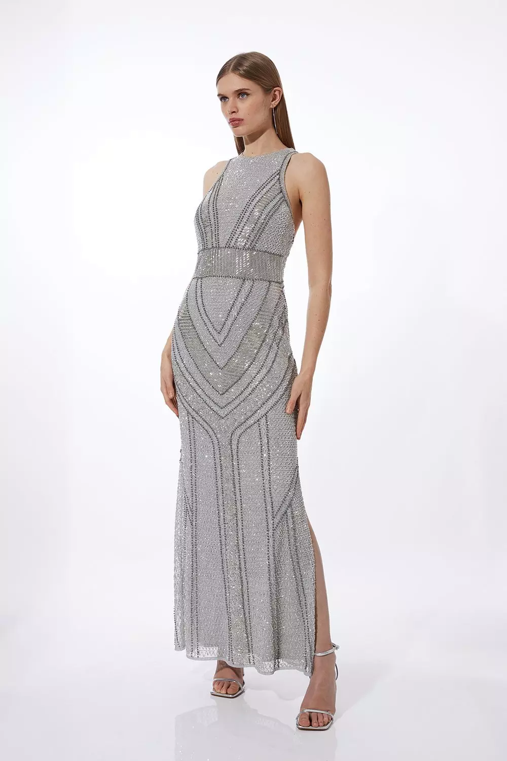 Premium Beading And Embellished Woven Halterneck Maxi Dress Karen Millen
