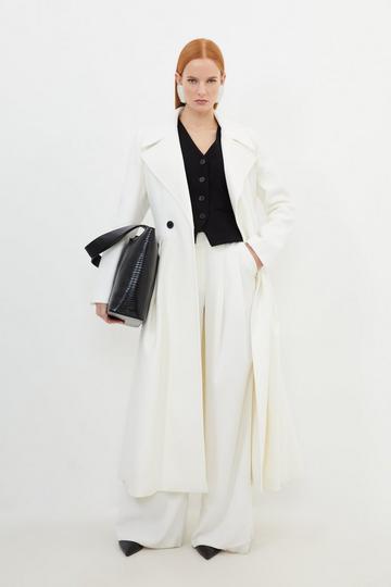 Italian Wool Blend Flared Skirt Midaxi Coat ivory