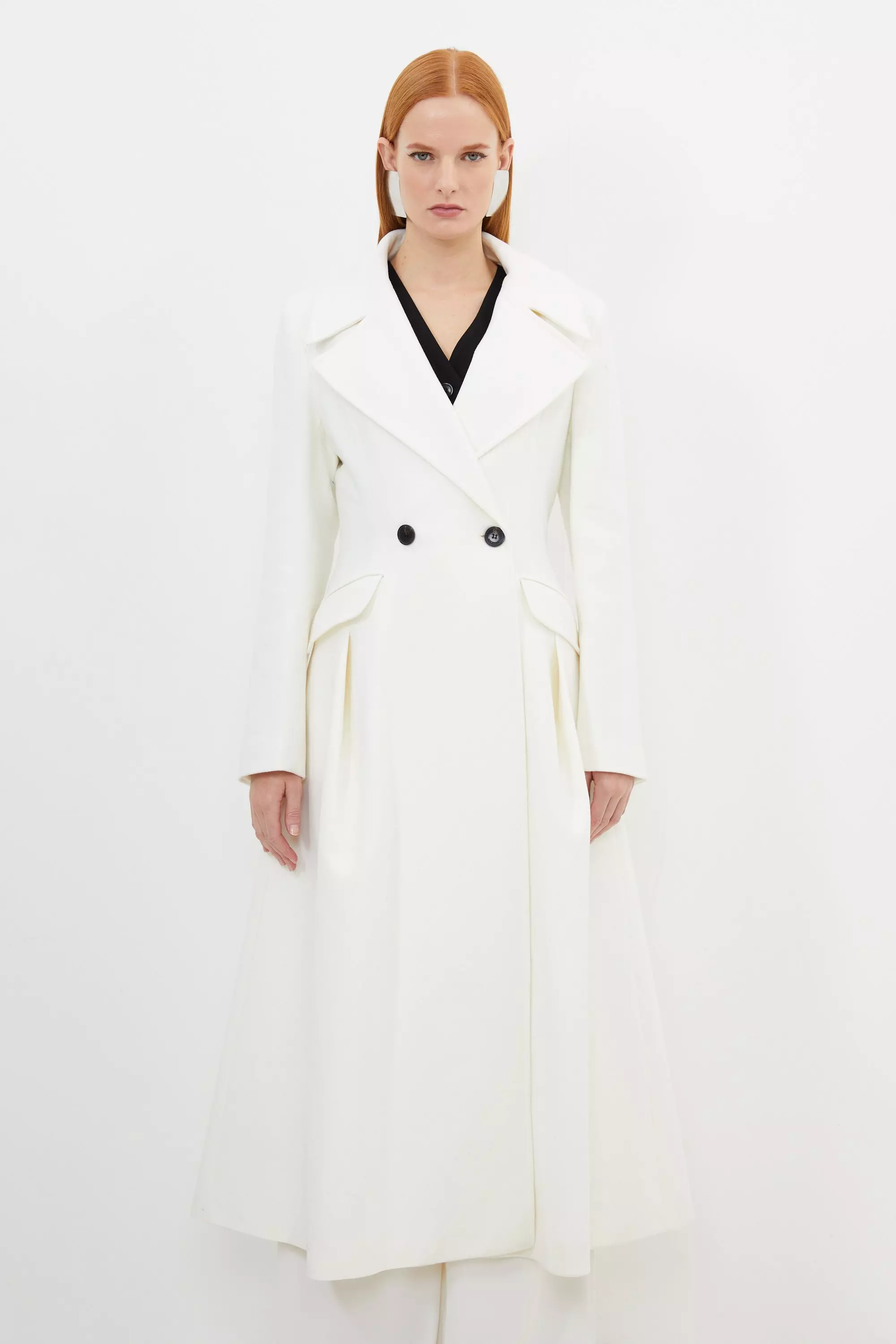 Italian Manteco Wool Blend Flared Skirt Midaxi Coat | Karen Millen