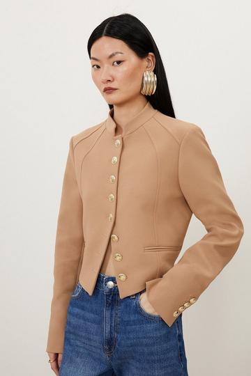 Compact Stretch Panel Detail Button Through Tailored Jacket camel
