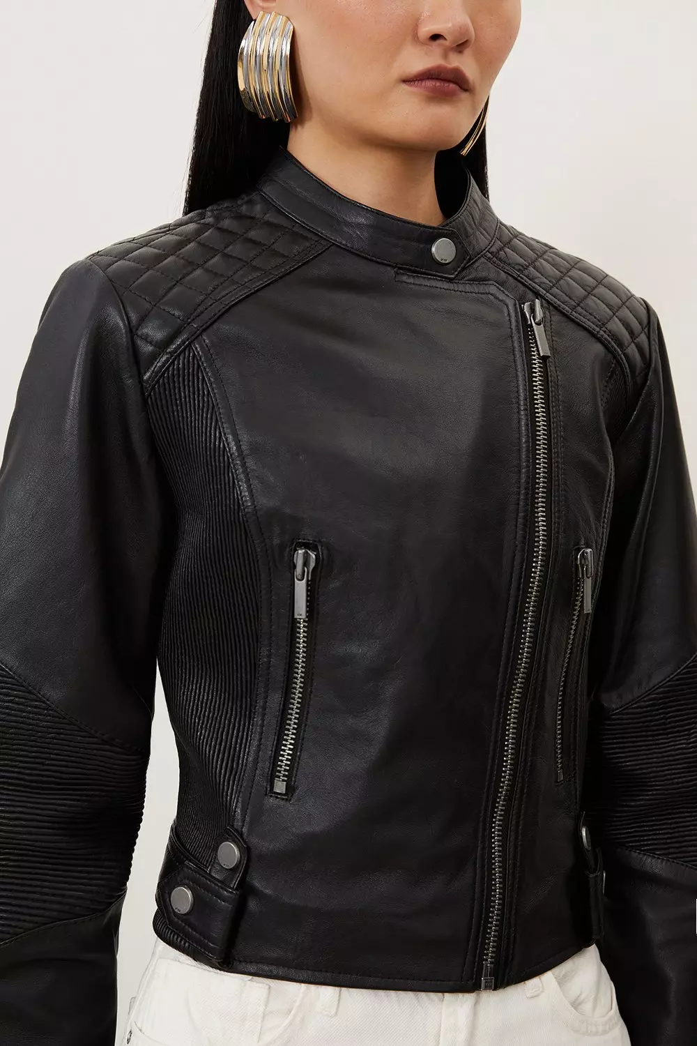 Leather Washed Biker Jacket | Karen Millen