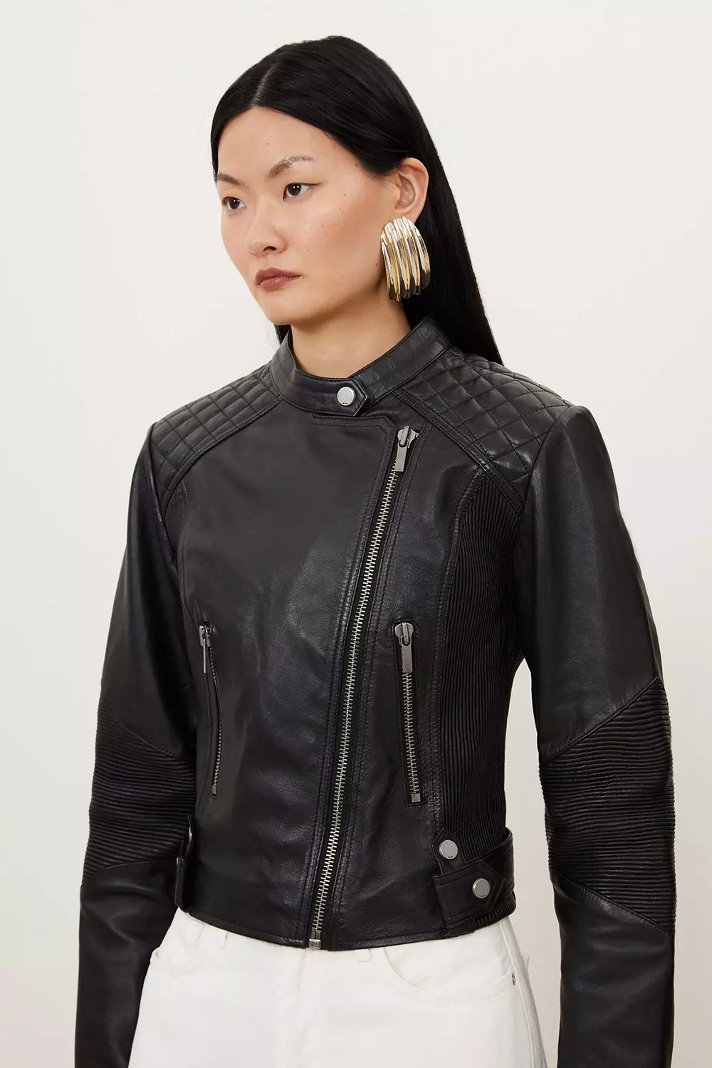 Leather Washed Biker Jacket | Karen Millen