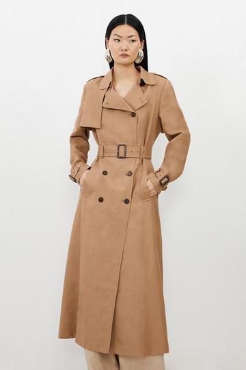 Soft Viscose Linen Tailored Belted Trench Coat natural