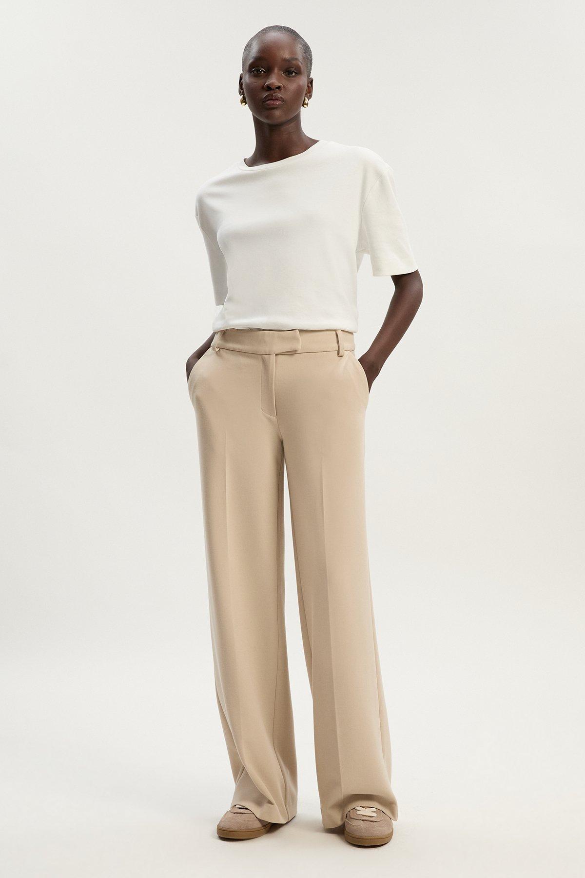 Compact Stretch Essential Tailored Straight Leg Trouser - Beige