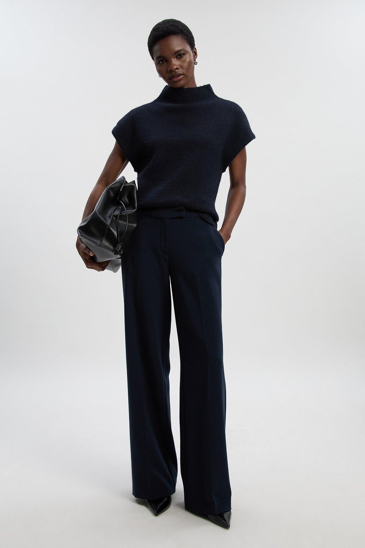 Compact Stretch Essential Tailored Straight Leg Trouser - Navy