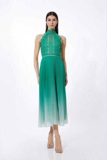 Green Guipure Lace Ombre Woven Halter Maxi Dress