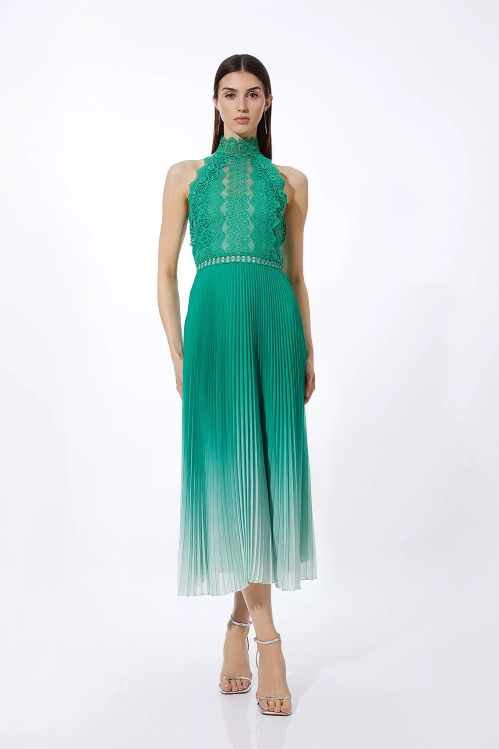 Guipure Lace Ombre Woven Halter Maxi Dress | Karen Millen