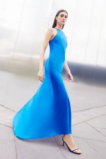 Cobalt Blue Heavy Satin Diamante Detail Slip Midaxi Dress