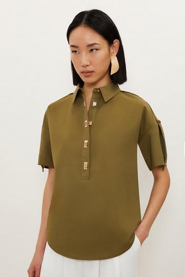 Techno Cotton Woven Short Sleeve Hardwear Detail Shirt khaki