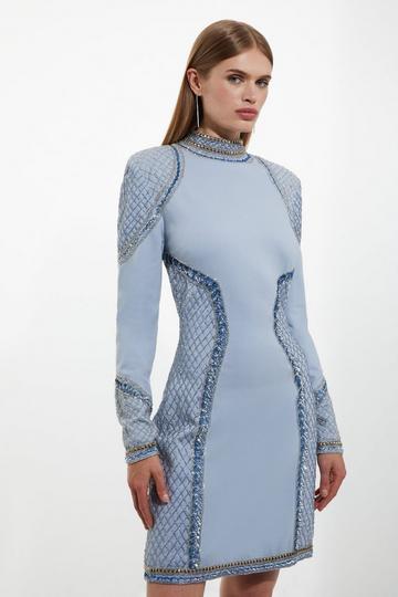 Blue Tall Beaded And Embellished Ponte Jersey Mini Dress