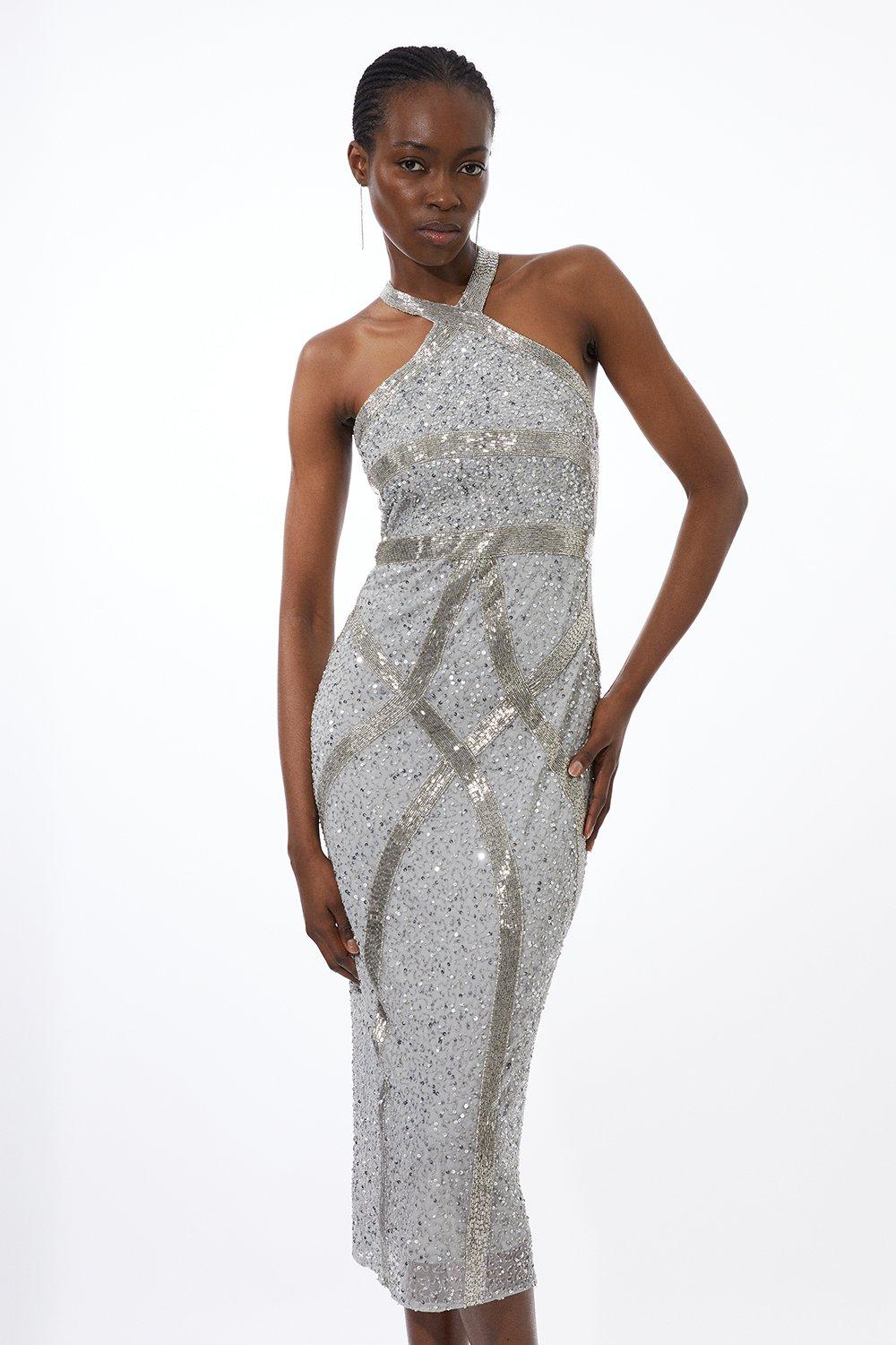 Silver Dresses Silver Sequin Sparkly Dresses Karen Millen UK