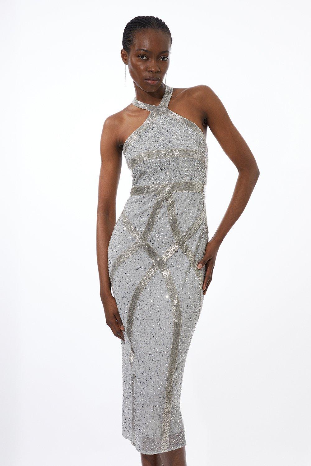 Silver sparkly 2024 midi dress