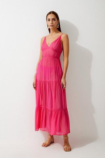 Pink Viscose Georgette Woven Beach Maxi Dress