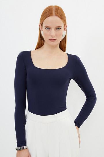 Contour Jersey Square Neck Long Sleeve Top navy