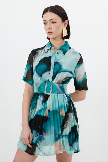 Printed silk-twill mini shirt dress