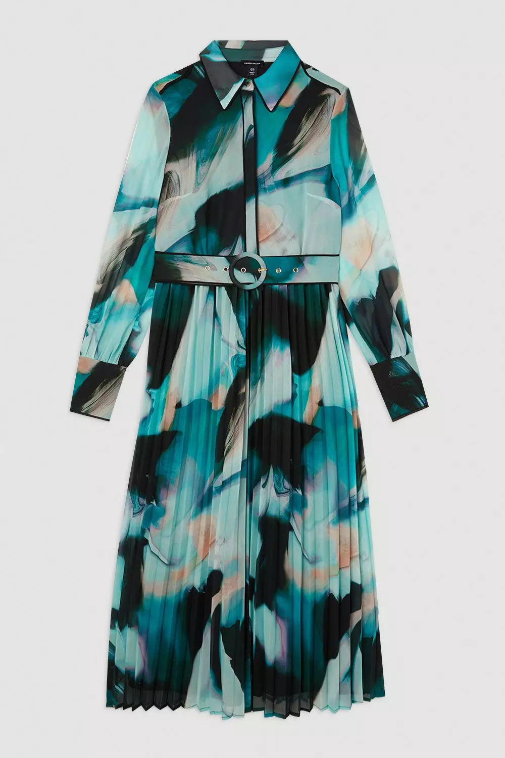 Marble Georgette Pleated Woven Belted Maxi Dress | Karen Millen
