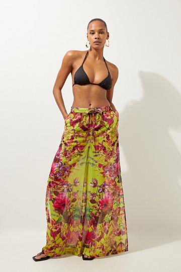 Pink Mirrored Floral Georgette Beach Trousers