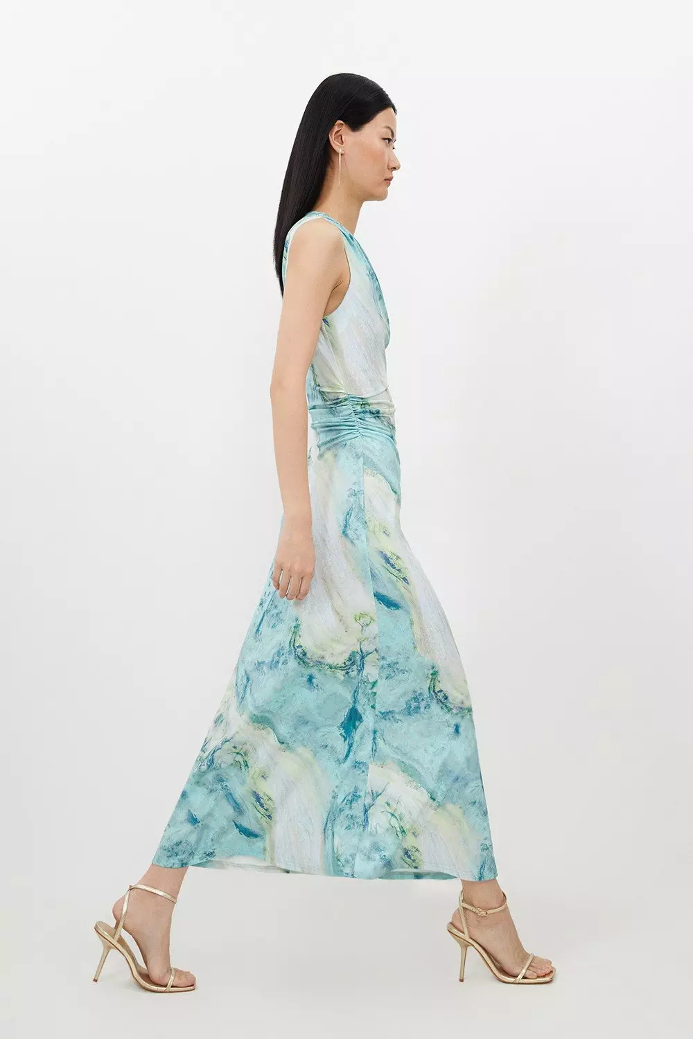 Marble Print Jersey Sleeveless Maxi Dress | Karen Millen