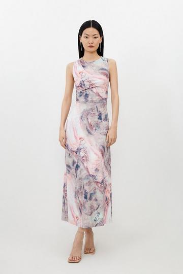 Pink Marble Print Jersey Sleeveless Maxi Dress