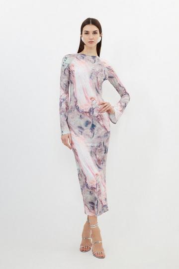 Pink Tall Marble Print Jersey Long Sleeve Maxi Dress