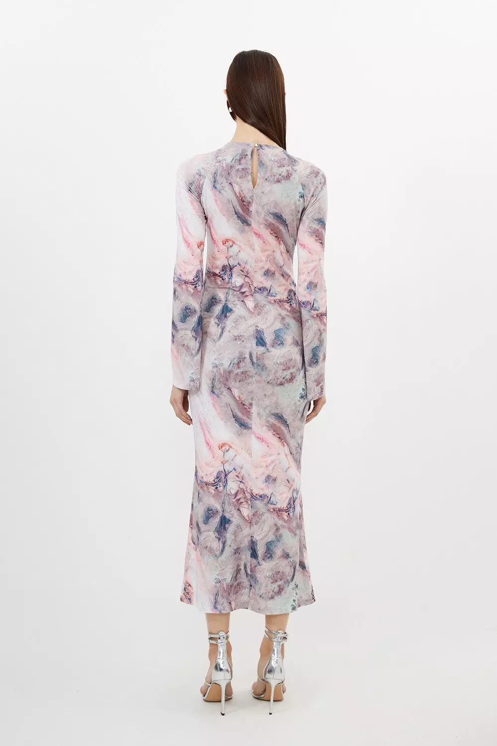 Tall Marble Print Jersey Long Sleeve Maxi Dress | Karen Millen