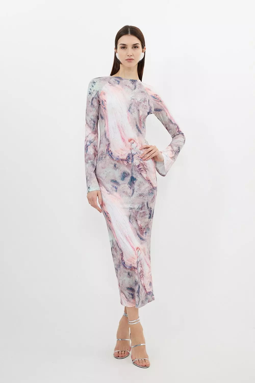 Marble Print Jersey Long Sleeve Maxi Dress | Karen Millen