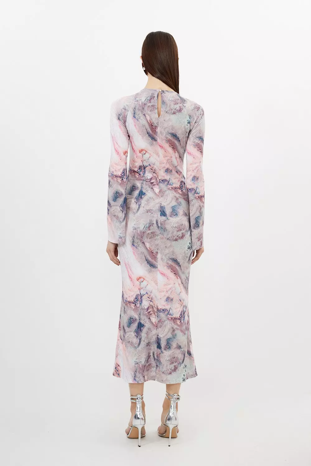 Marble Print Jersey Long Sleeve Maxi Dress | Karen Millen