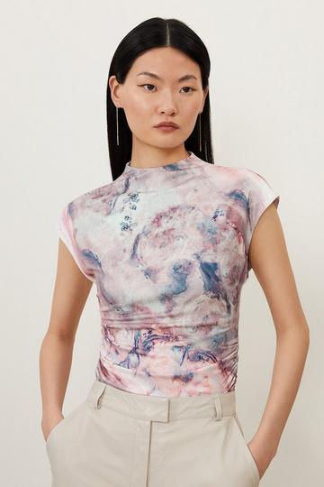 Marble Print Jersey Sleeveless Top pink