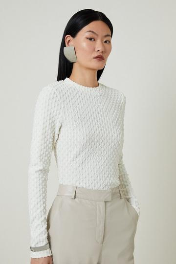 Textured Jersey Crew Neck Long Sleeve Top ivory
