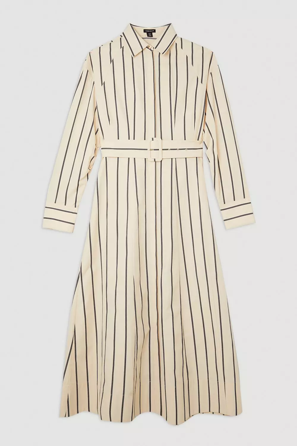 Cotton Stripe Belted Woven Shirt Dress | Karen Millen